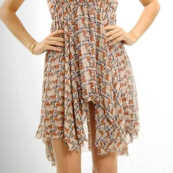 NEW!! CUTE! Butterfly print empire waist chiffon dress High Low Uneven Hem - Picture 2 of 7